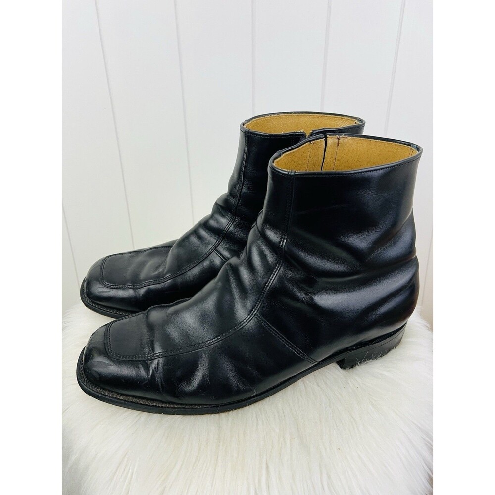 Vintage O’Sullivan Black Leather Square Toe Moto Boots Size 14 Made in USA
